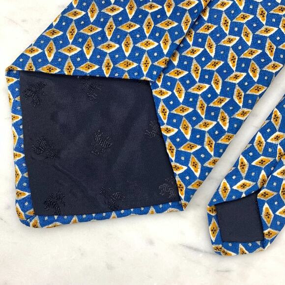 BROOKS BROTHERS MAKERS Silk Neck Tie 54" x 4" Gold White Diamond on Blue USA NWT - Picture 4 of 6